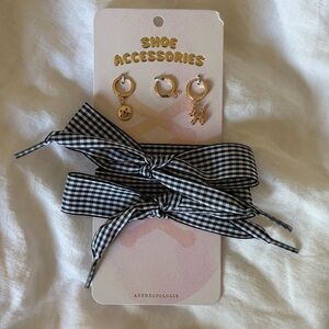 Anthropologie shoe accessories- Gingham Bow Shoe strings + charms